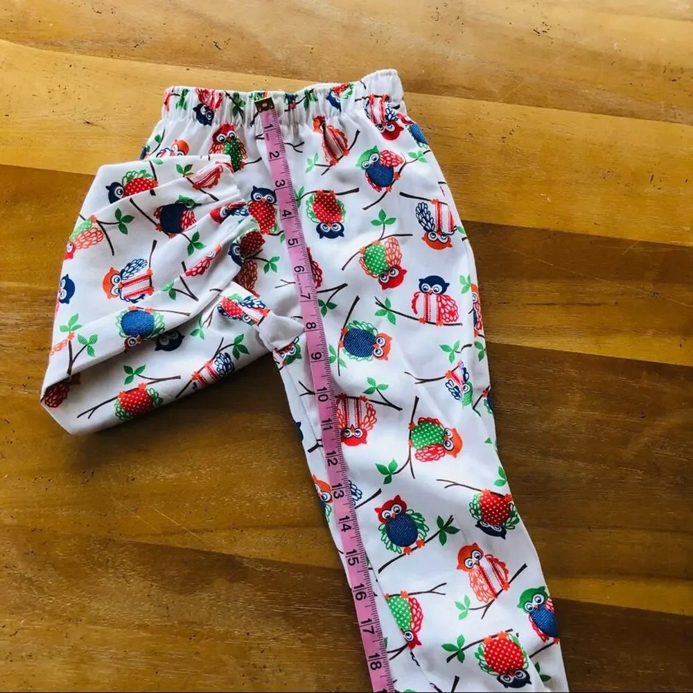 Vintage Owl Pattern Kid's 4T Pants Pajama Bottoms Colorful 70s 80s Cute Unisex